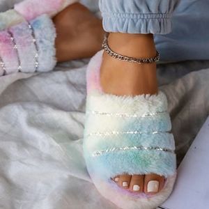Sandal slides colorful fur